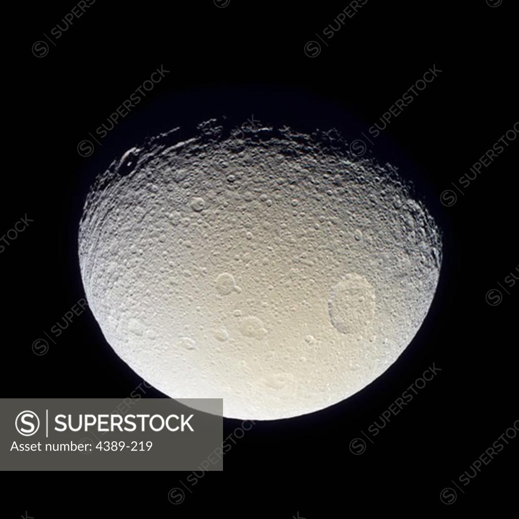 Stock Photo: 4389-219 Natural Color Image of Icy Tethys Seen by Cassini