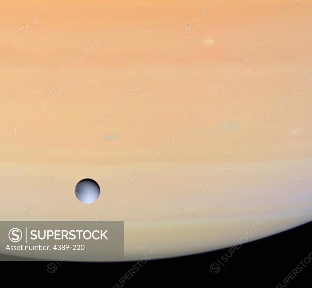 Stock Photo: 4389-220 Dione and Saturn Seen by Cassini