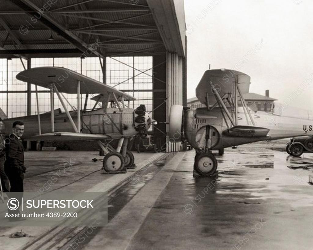 Stock Photo: 4389-2203 Two Biplanes Nose to Nose