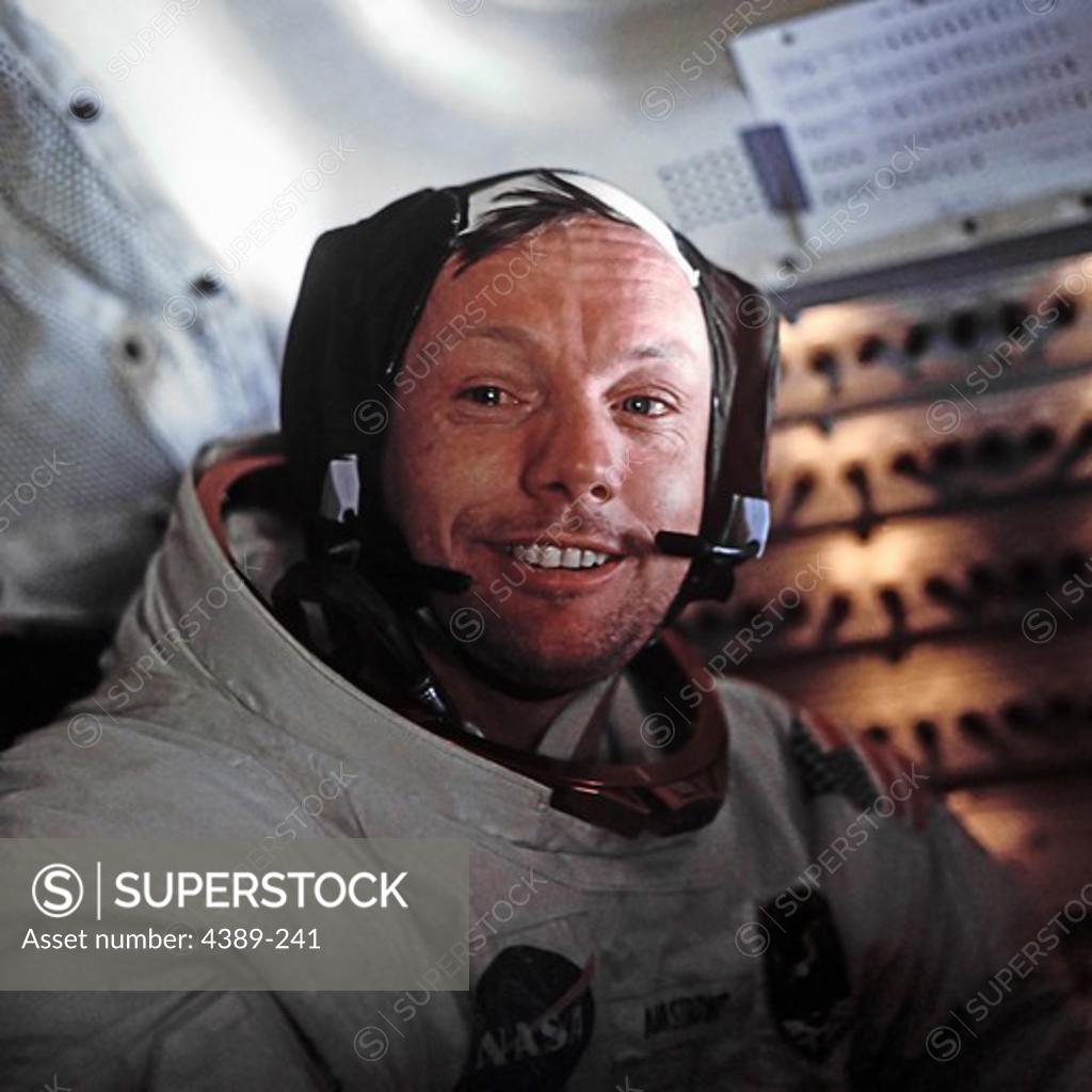 Stock Photo: 4389-241 Apollo 11- Neil Armstrong Smiles After a Successful Moonwalk