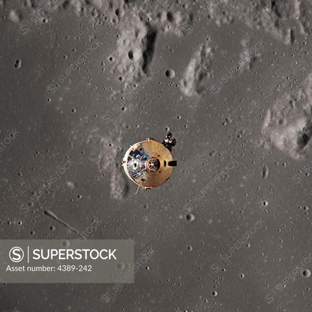 Stock Photo: 4389-242 Apollo 11 - The Command Module Framed by the Moon