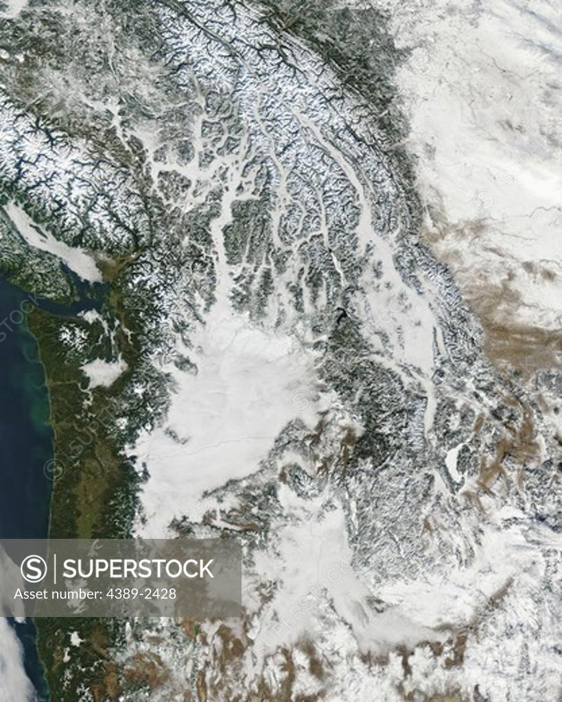 Stock Photo: 4389-2428 Clouds and Snow Over Pacific Northwest