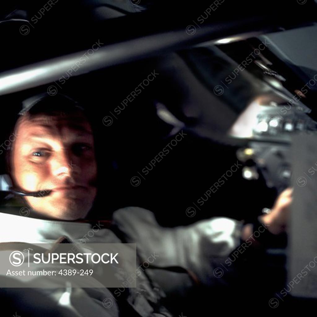 Stock Photo: 4389-249 A Confident Neil Armstrong Aboard Apollo 11