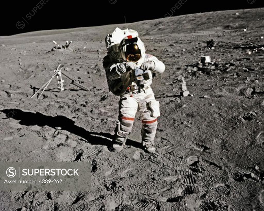 Stock Photo: 4389-262 Apollo 16 Astronaut John Young Walks Away From ALSEP