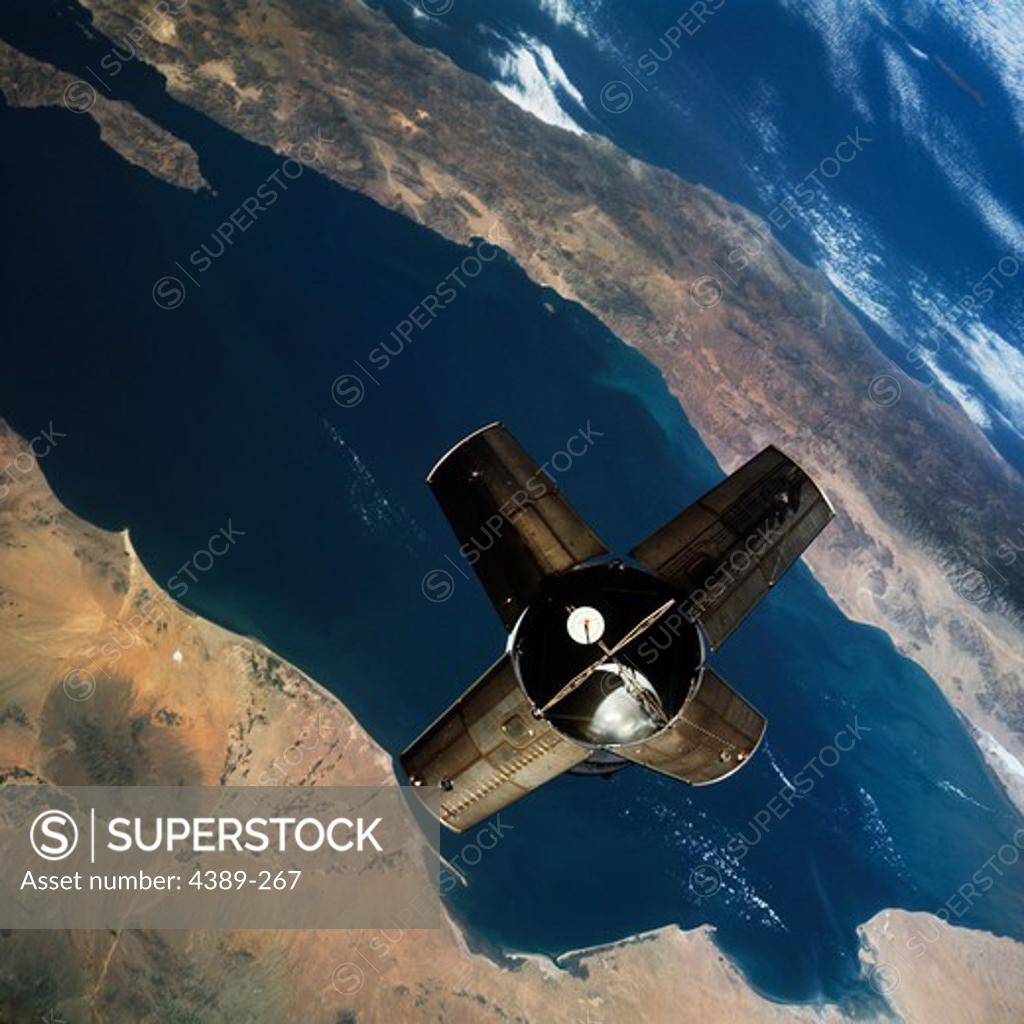 Stock Photo: 4389-267 Apollo 7 - S-IVB Rocket Stage Above the Earth