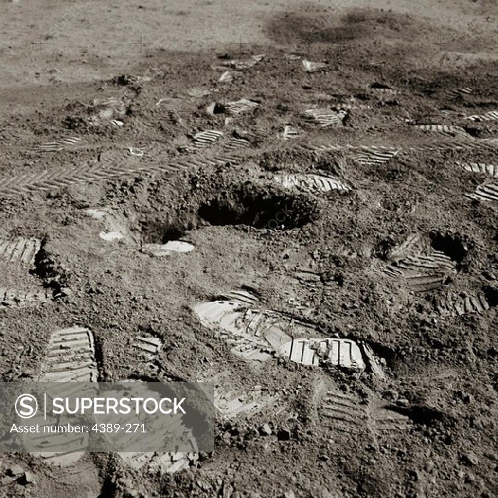 Stock Photo: 4389-271 Apollo 15 Footprints on the Moon