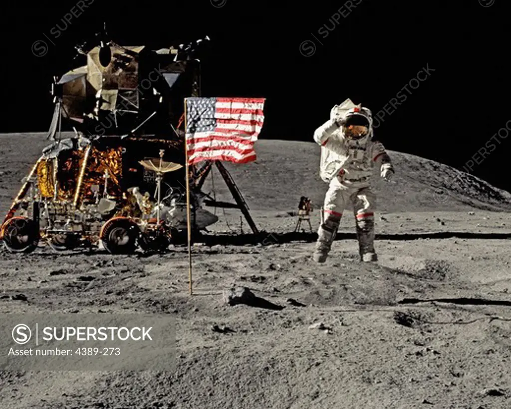 Apollo 16 Astronaut Salutes the American Flag on the Moon