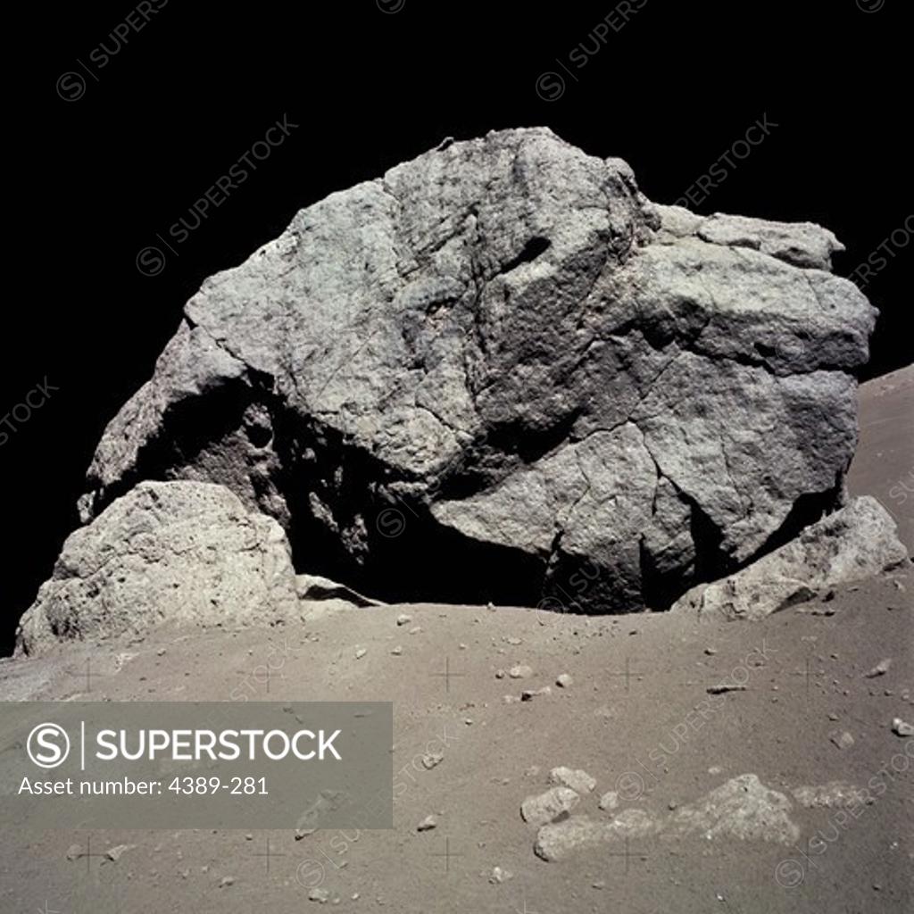 Stock Photo: 4389-281 Apollo 17 - A Large Boulder on the Moon