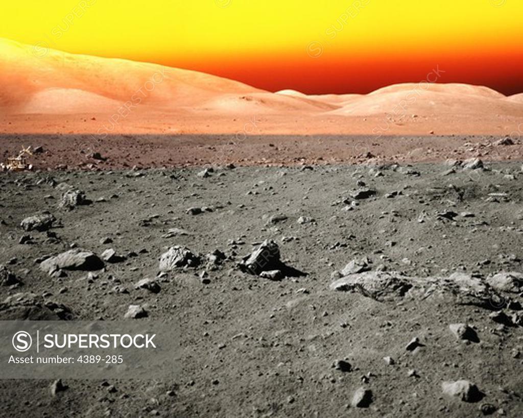 Stock Photo: 4389-285 Apollo 17 - A Photographic Mistakes Colors the Moon's Sky