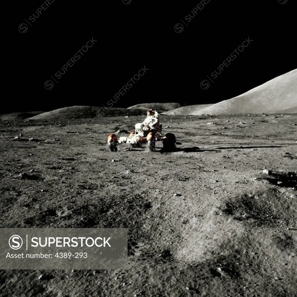 Apollo 17 Astronaut Driving a Lunar Rover