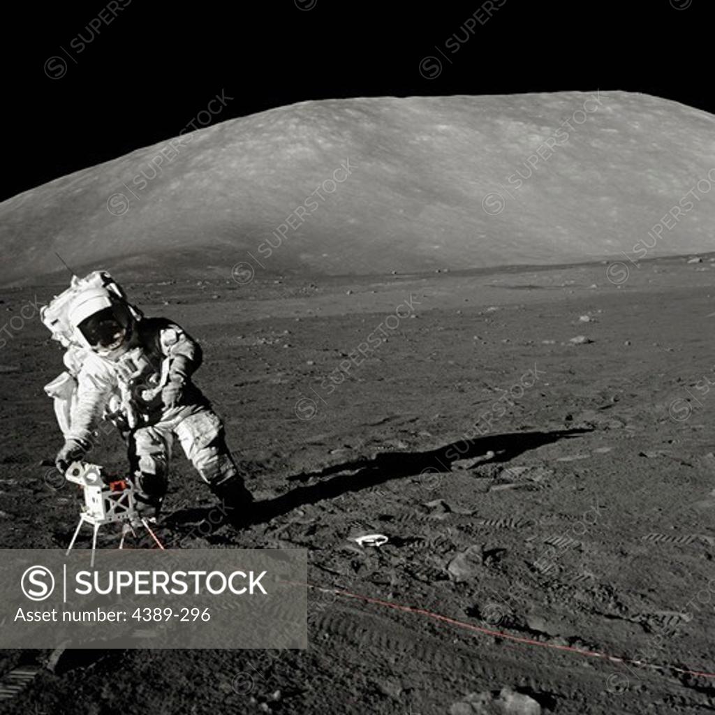 Stock Photo: 4389-296 Apollo 17 Astronaut Doing Science on the Moon