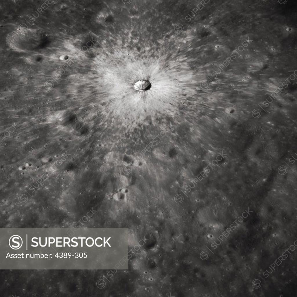 Stock Photo: 4389-305 Apollo 17 - Moon Crater with Bright Ejecta
