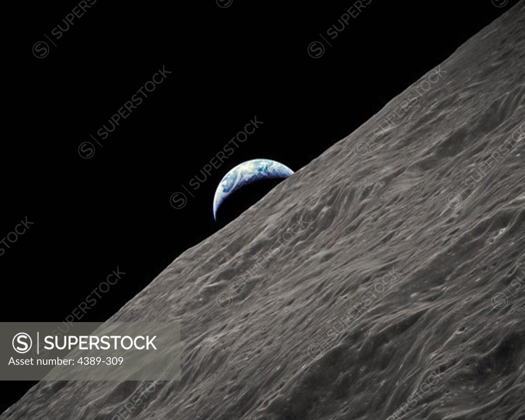 Stock Photo: 4389-309 Apollo 17 - The Crescent Earth Rises