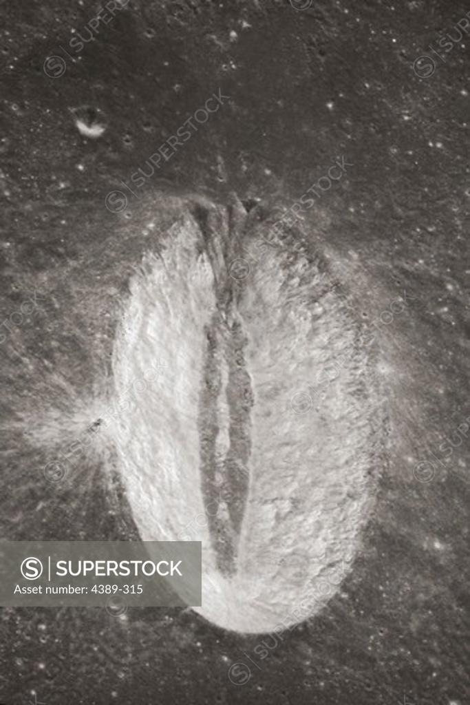 Stock Photo: 4389-315 Apollo 15 - An Unusual Oval Moon Crater