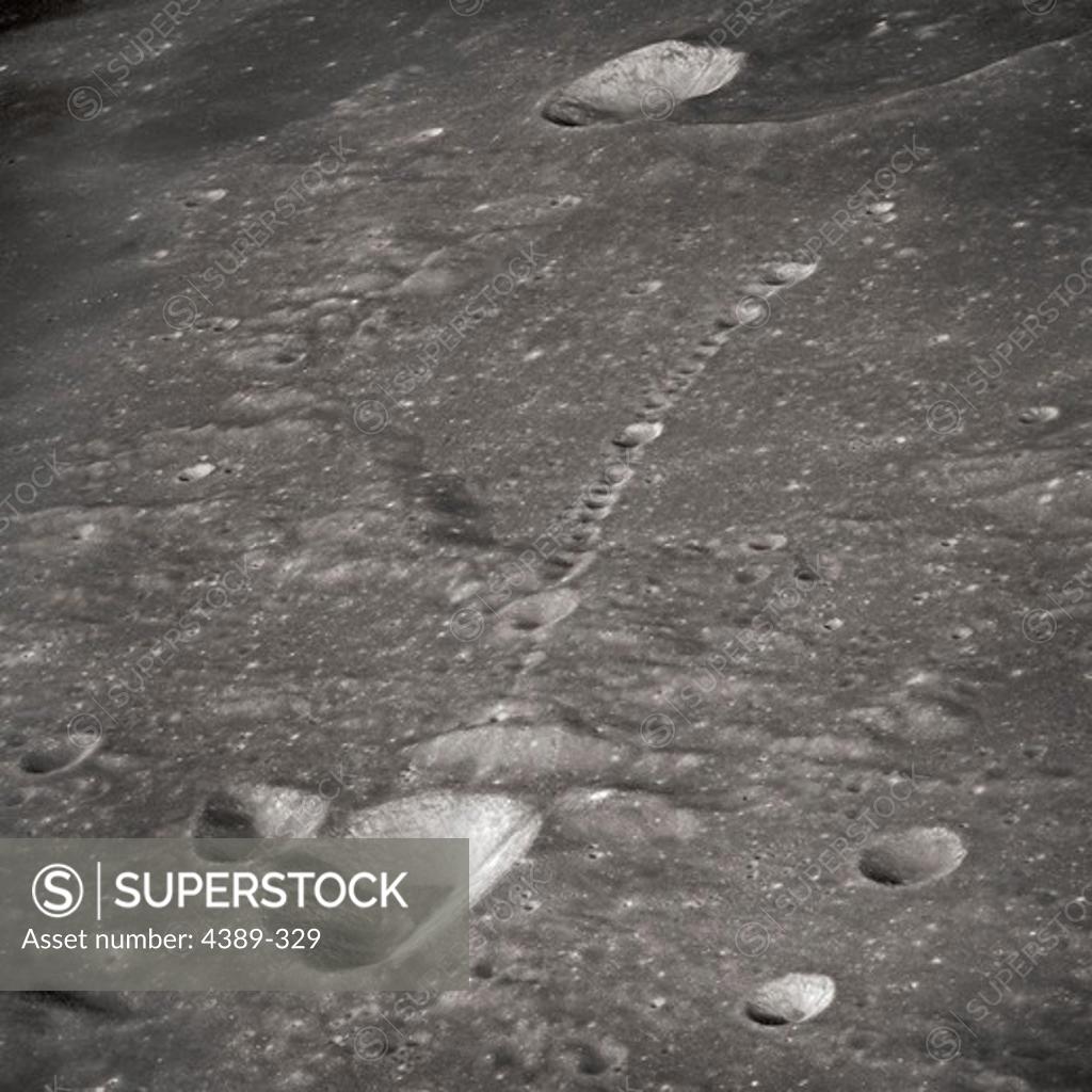 Stock Photo: 4389-329 Apollo 14 - A Strange String of Moon Craters