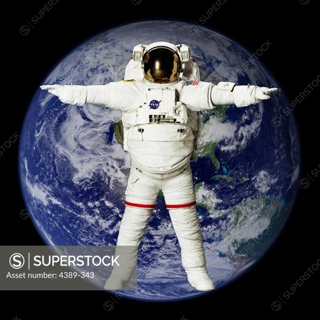 Stock Photo: 4389-343 The 21st Century Vitruvian Man and Earth