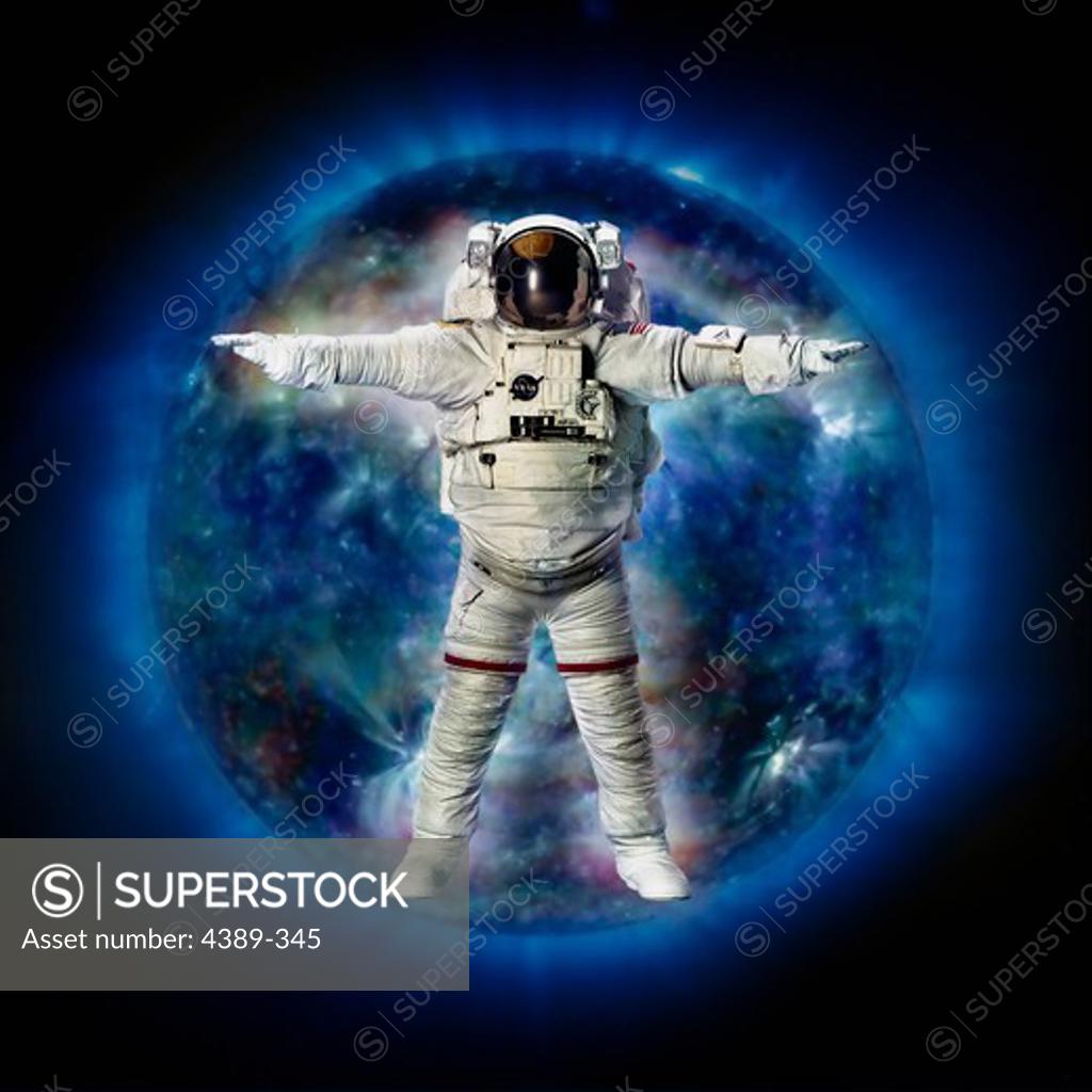 Stock Photo: 4389-345 The 21st Century Vitruvian Man and the Sun as Seen by SOHO
