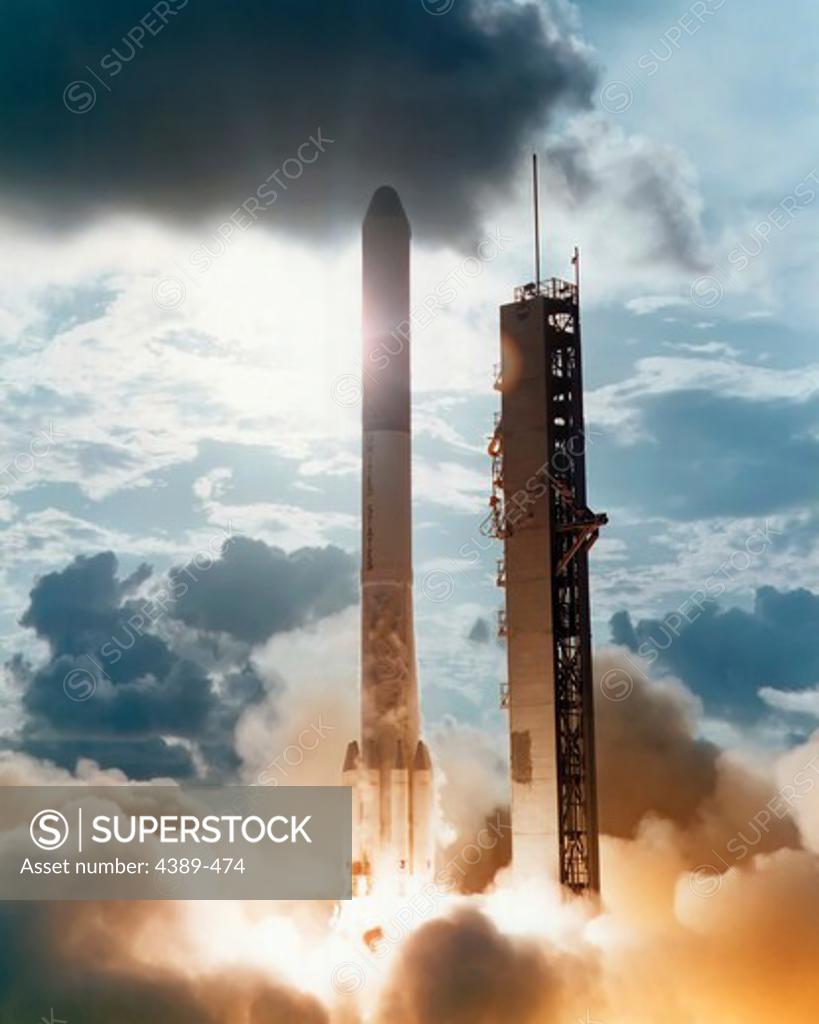 Stock Photo: 4389-474 Delta Rocket Launching Satellite