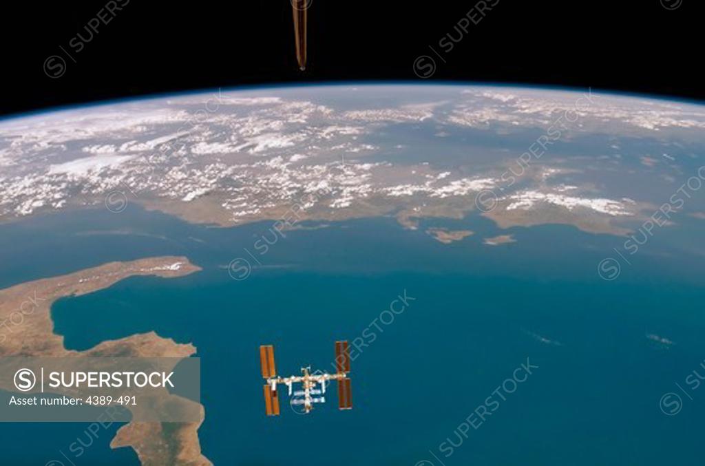 Stock Photo: 4389-491 International Space Station Over Mediterranean