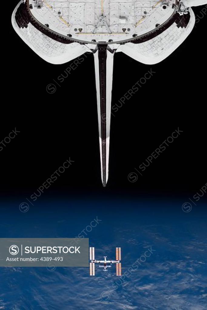 Stock Photo: 4389-493 Space Shuttle and International Space Station