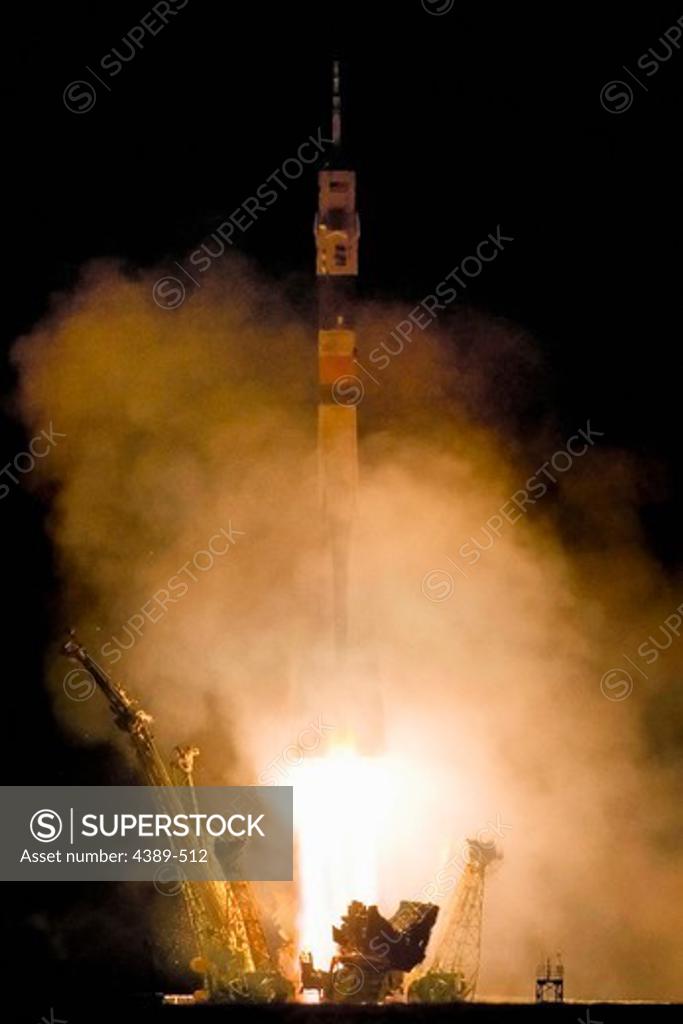 Stock Photo: 4389-512 Night Launch at Baikonur Cosmodrome