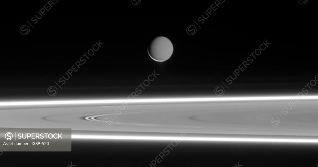 Stock Photo: 4389-520 Enceladus and the Rings of Saturn