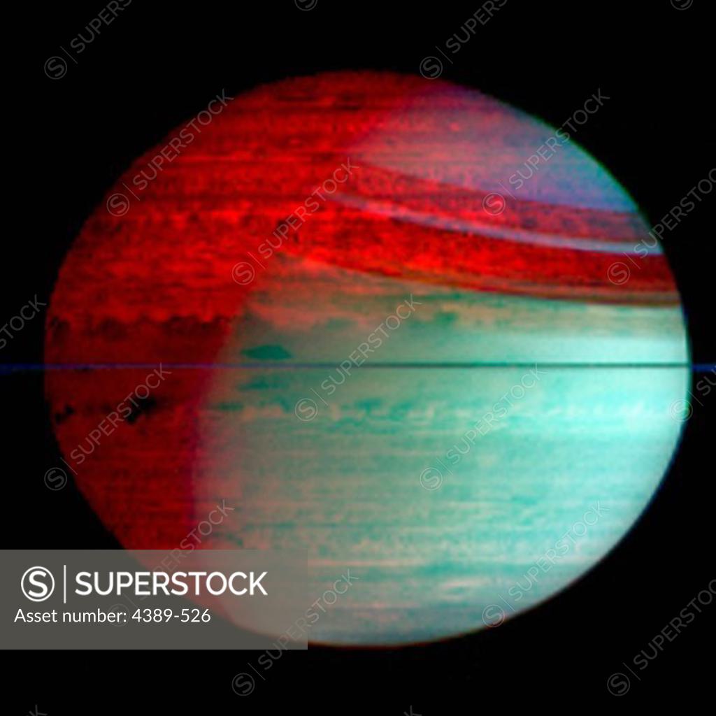 Stock Photo: 4389-526 False Color Image of Saturn's Clouds