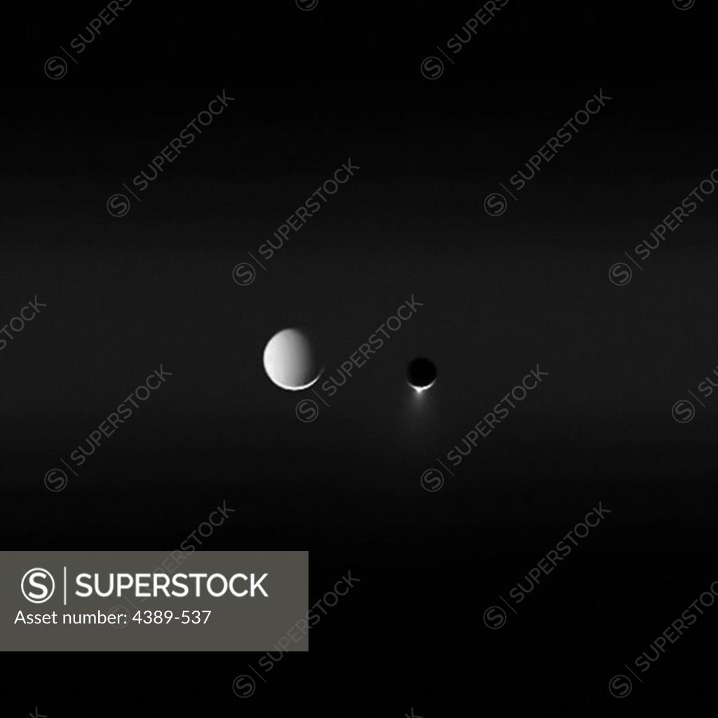 Stock Photo: 4389-537 Two Moons of Saturn