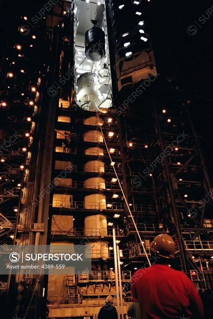 Stock Photo: 4389-559 Cassini Probe Hoisted Off of Launch Pad