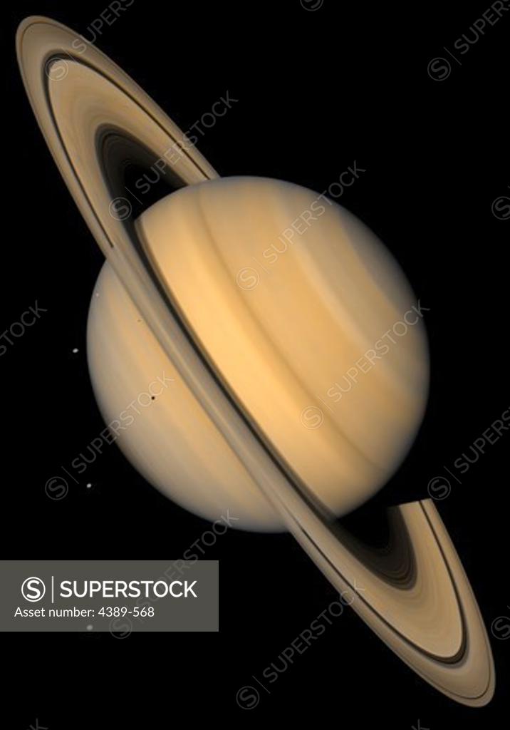 Stock Photo: 4389-568 Saturn and Four Moons
