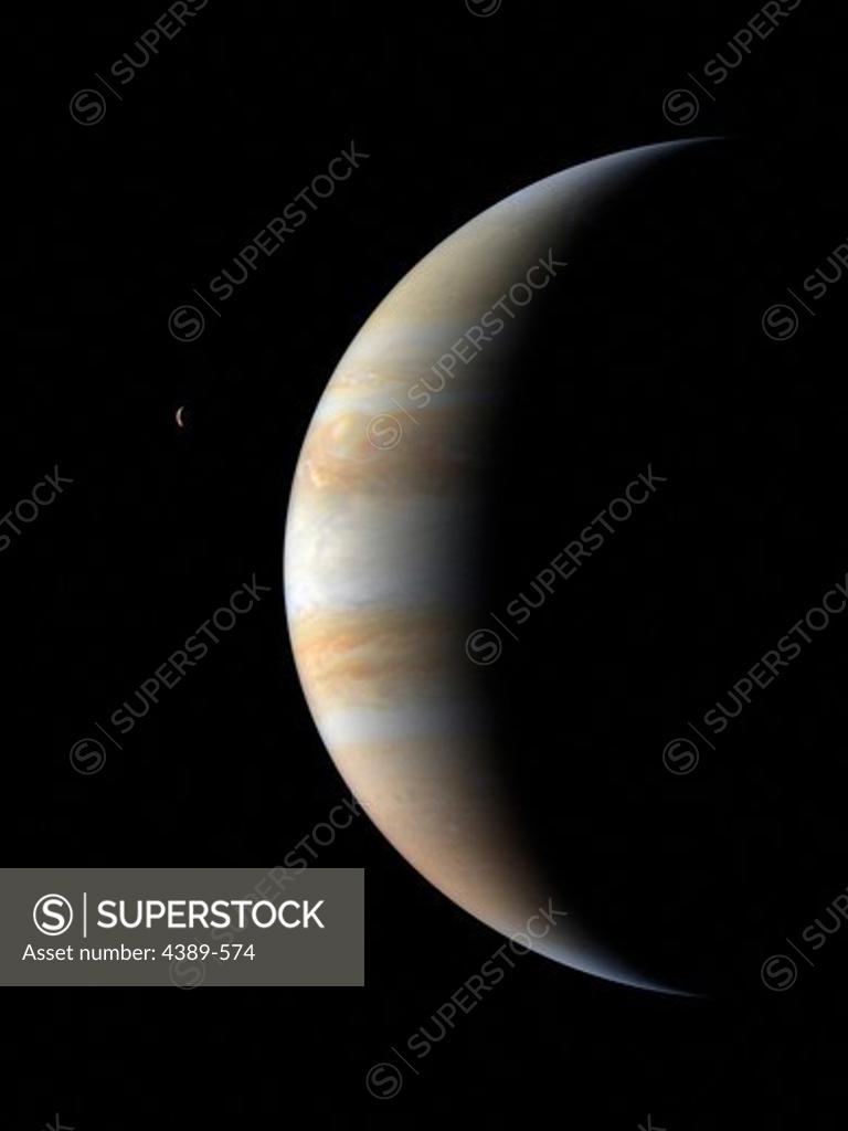 Stock Photo: 4389-574 Crescent Jupiter and Io