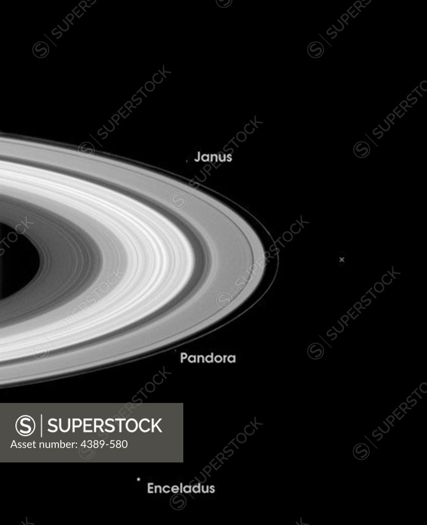 Stock Photo: 4389-580 Saturn's Rings and Moons
