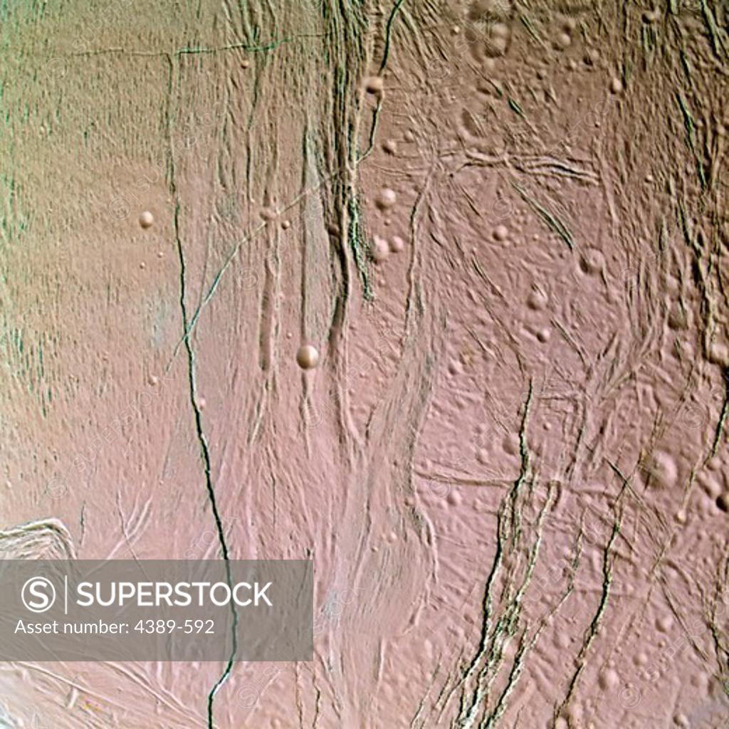Stock Photo: 4389-592 Cracks in the Surface of Enceladus