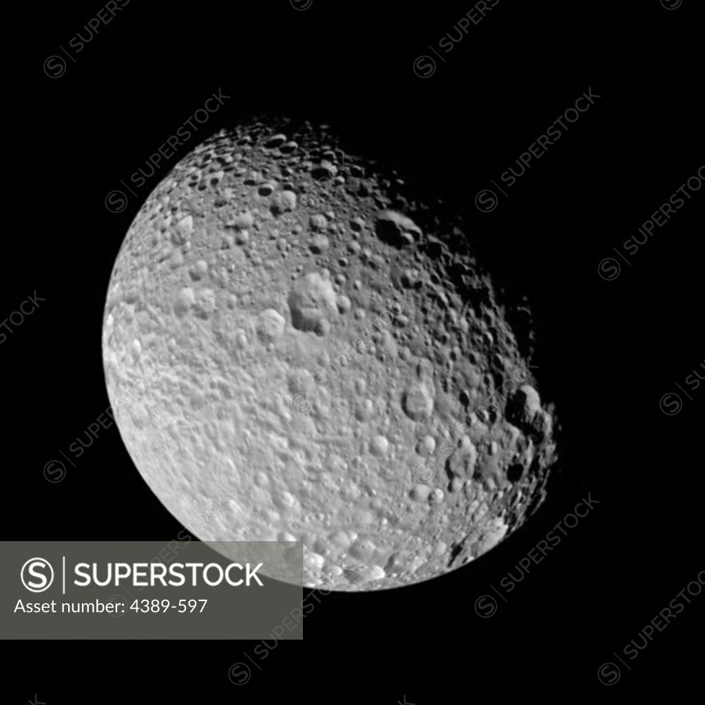 Stock Photo: 4389-597 Craters on Mimas