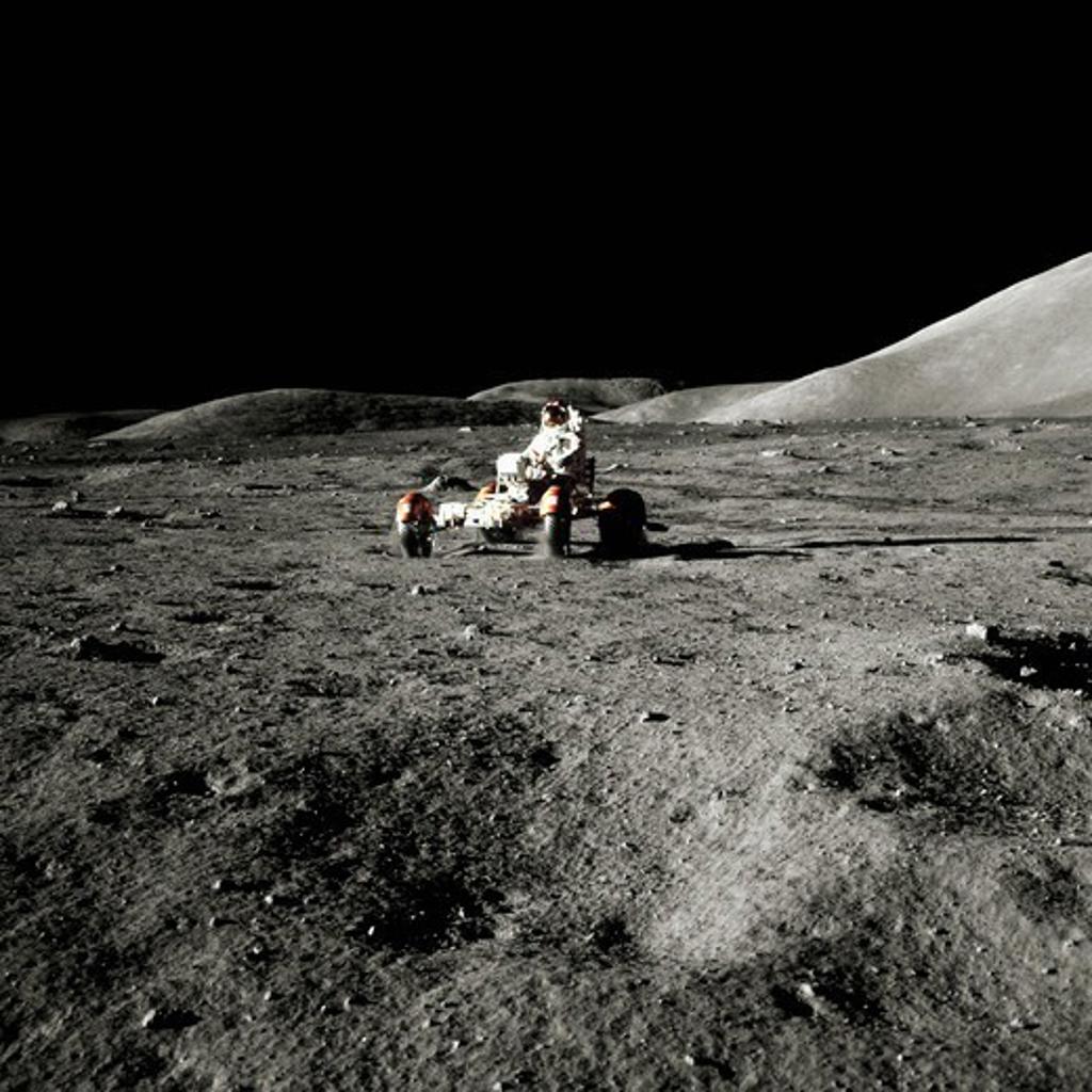 Apollo 17 Astronaut Driving a Lunar Rover