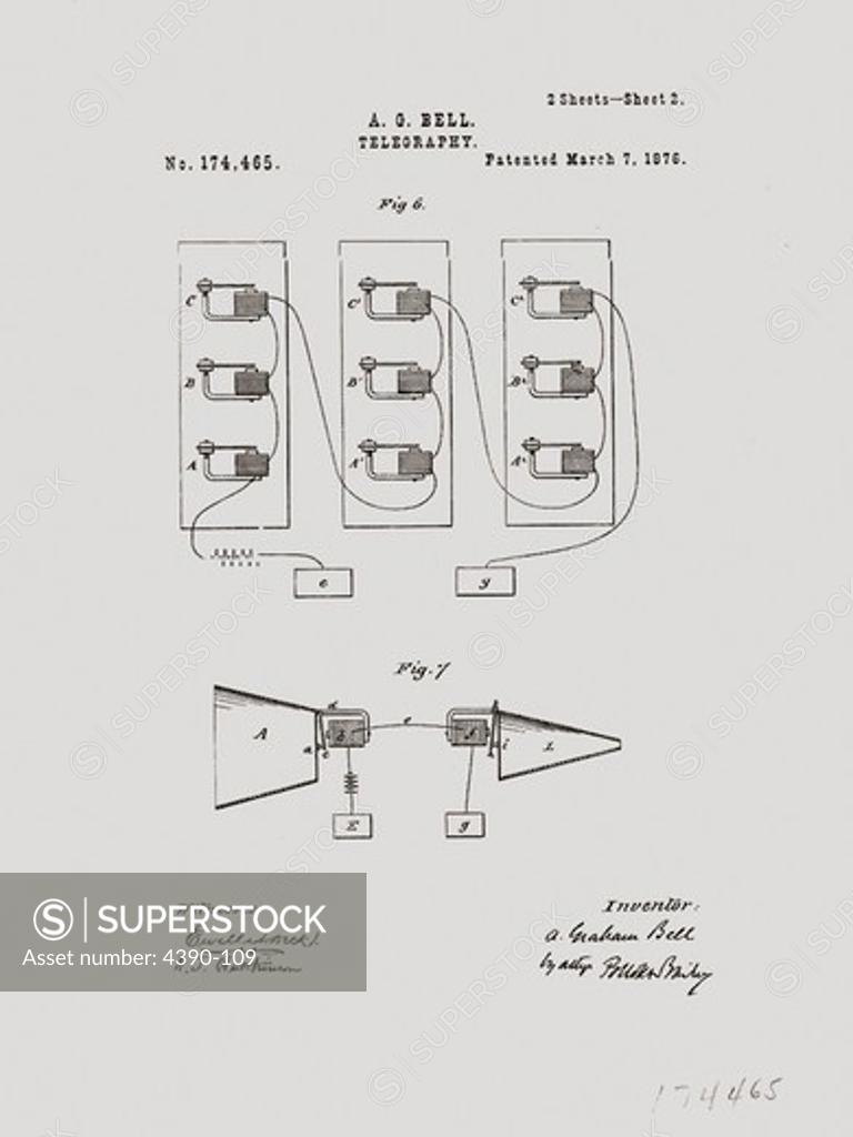 Stock Photo: 4390-109 Drawing for Improvements in Telegraphy