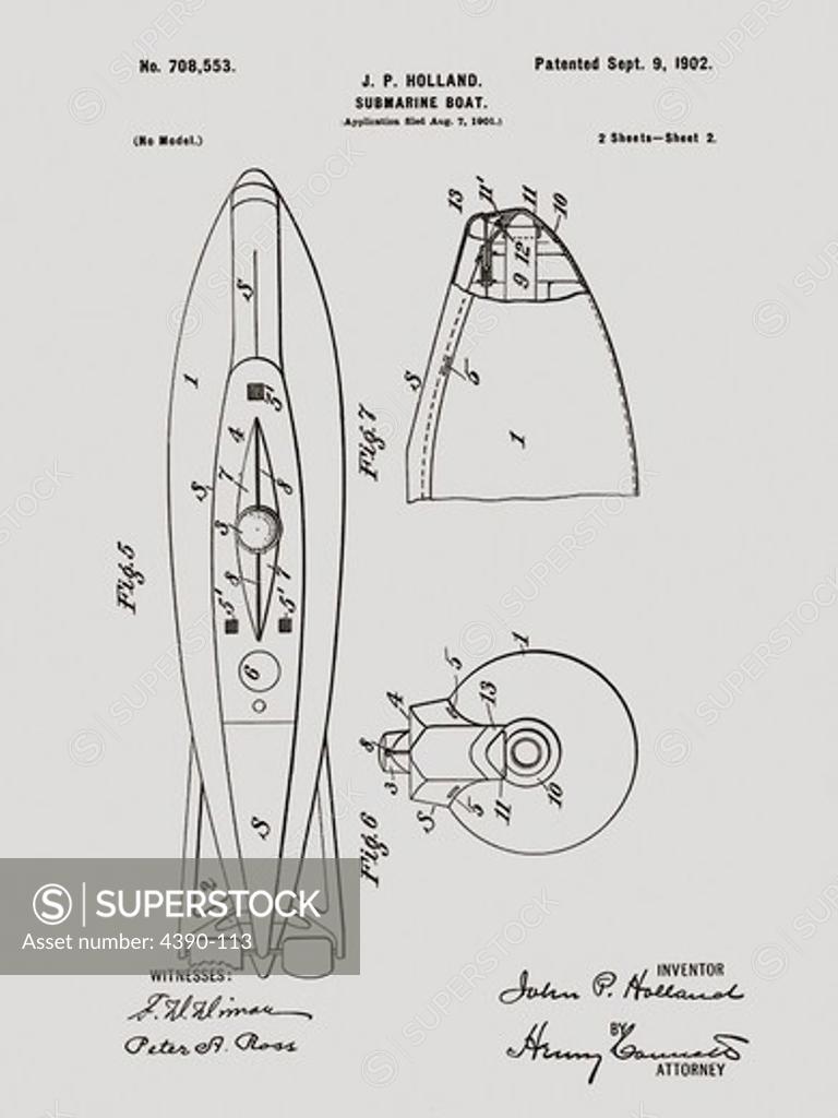 Stock Photo: 4390-113 Drawing for a Submarine Boat
