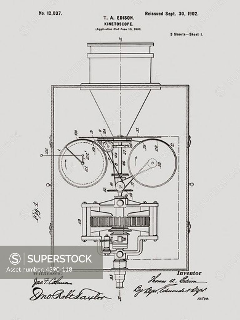 Stock Photo: 4390-118 Patent for Edison's Kinetoscope Camera, the Kinetograph
