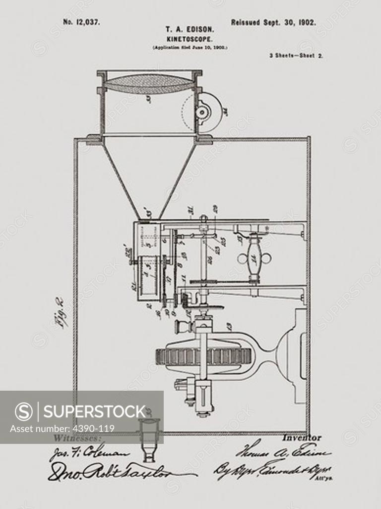 Stock Photo: 4390-119 Patent for Edison's Kinetoscope Camera, the Kinetograph