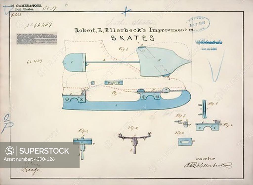 Stock Photo: 4390-126 Drawing of Improvement in Skates
