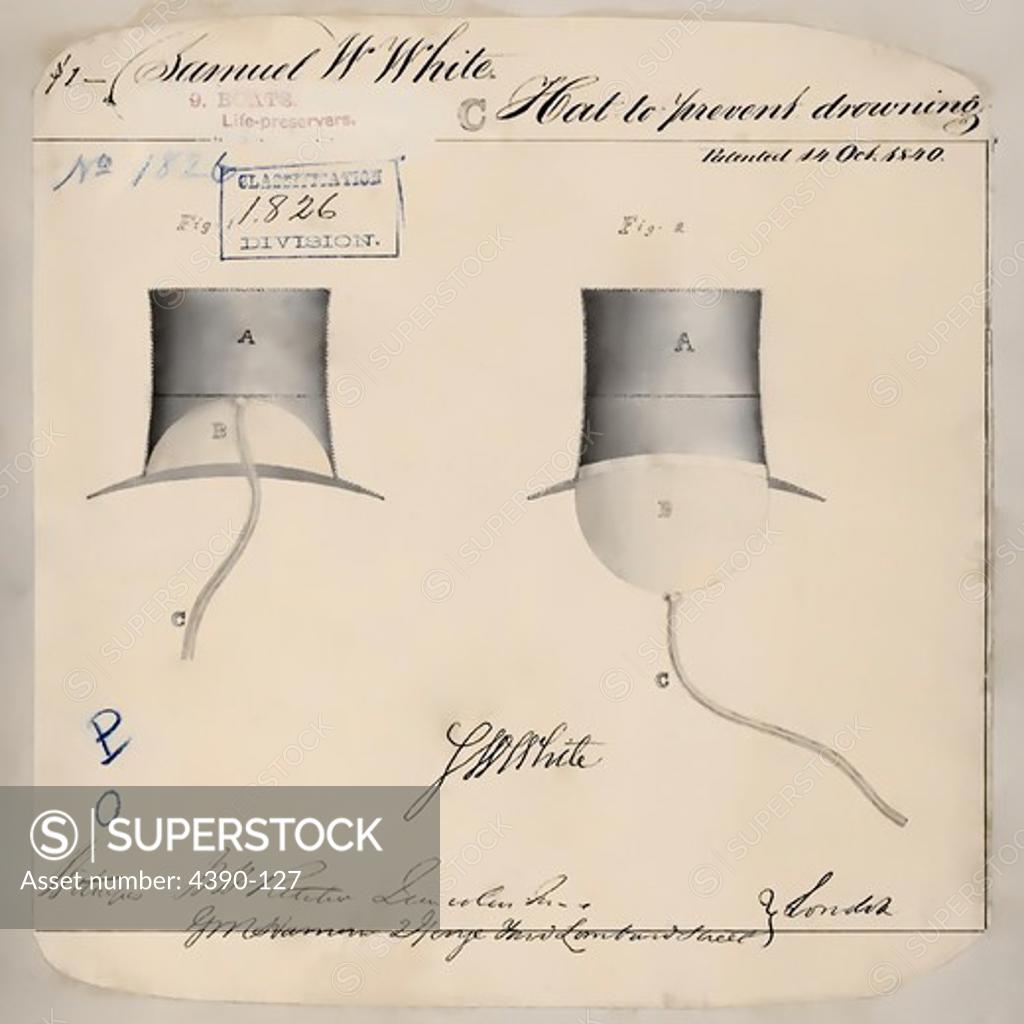Stock Photo: 4390-127 Drawing of Hat to Prevent Drowning