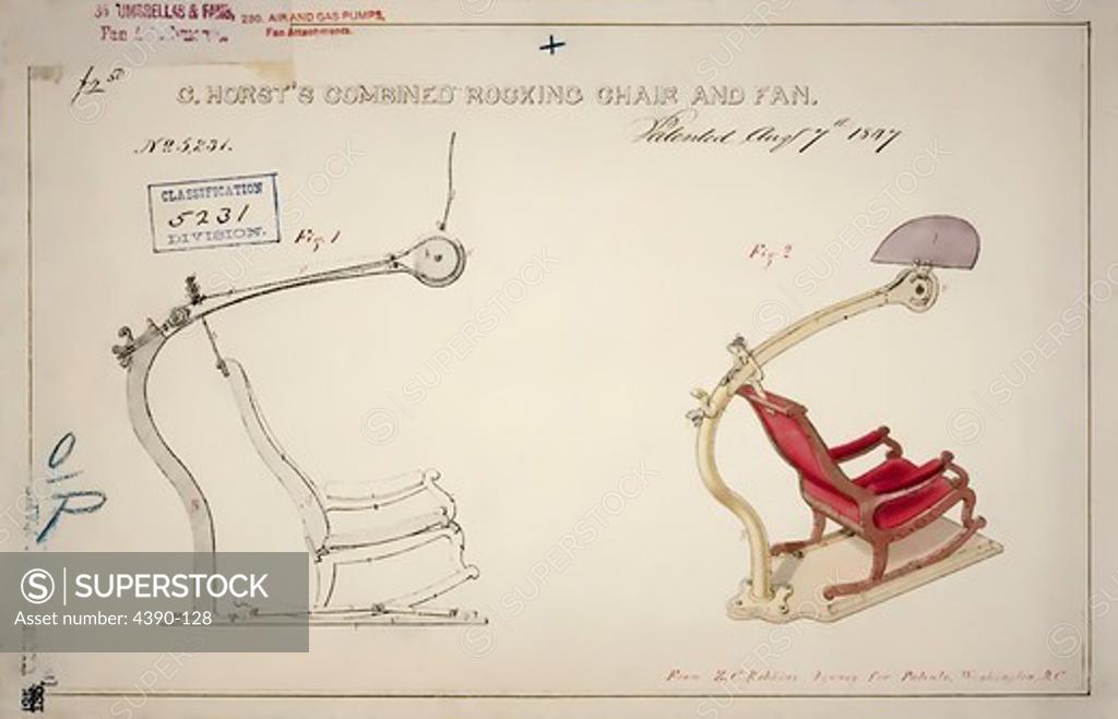 Stock Photo: 4390-128 Drawing of Rocking Chair and Fan