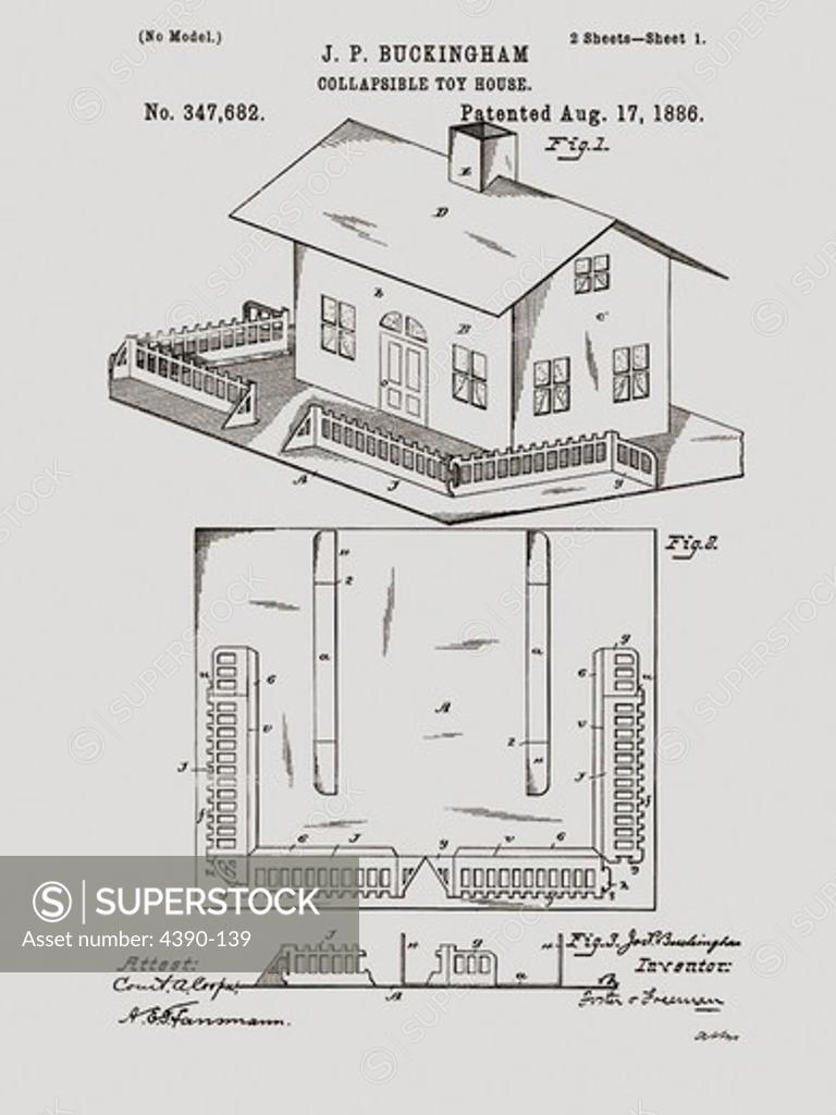 Stock Photo: 4390-139 Drawing for a Collapsible Toy House