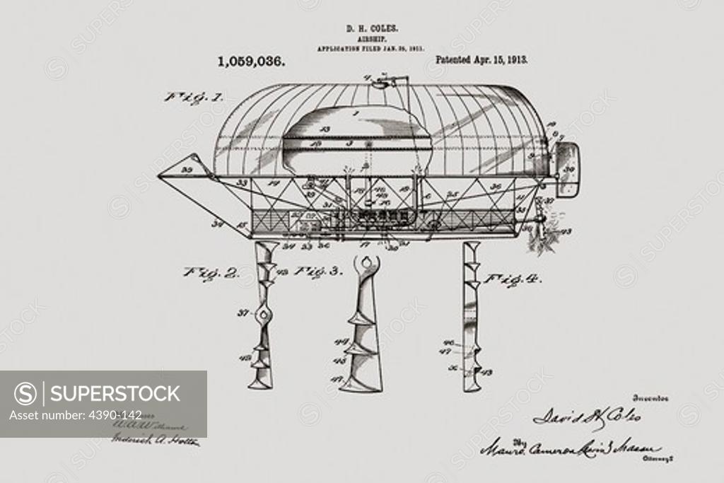 Stock Photo: 4390-142 Patent Drawing for a Flying Machine
