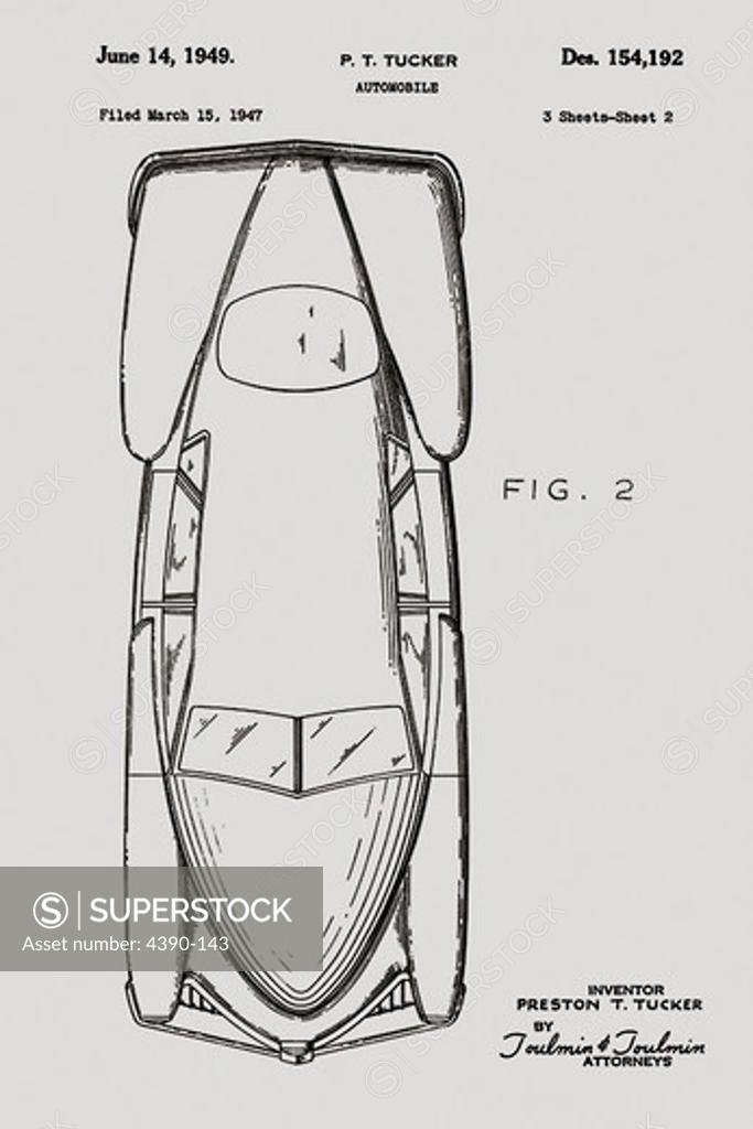 Stock Photo: 4390-143 Tucker 'Torpedo' Patent Drawing