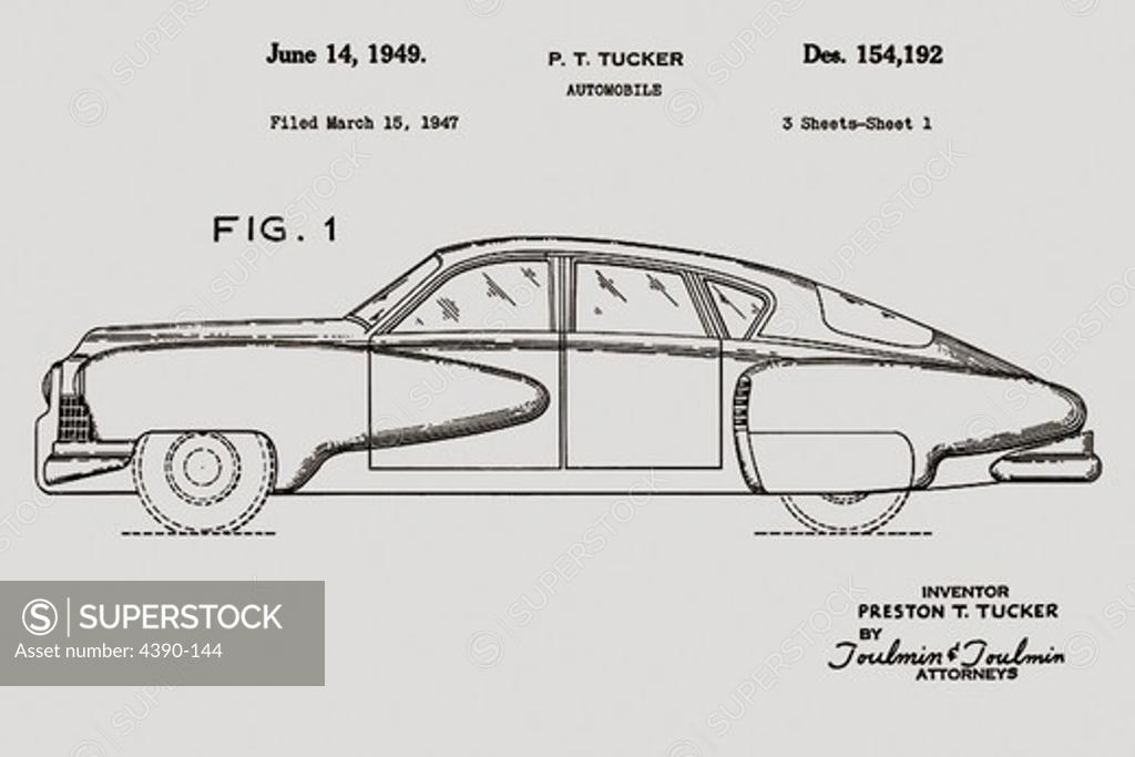 Stock Photo: 4390-144 Tucker 'Torpedo' Patent Drawing