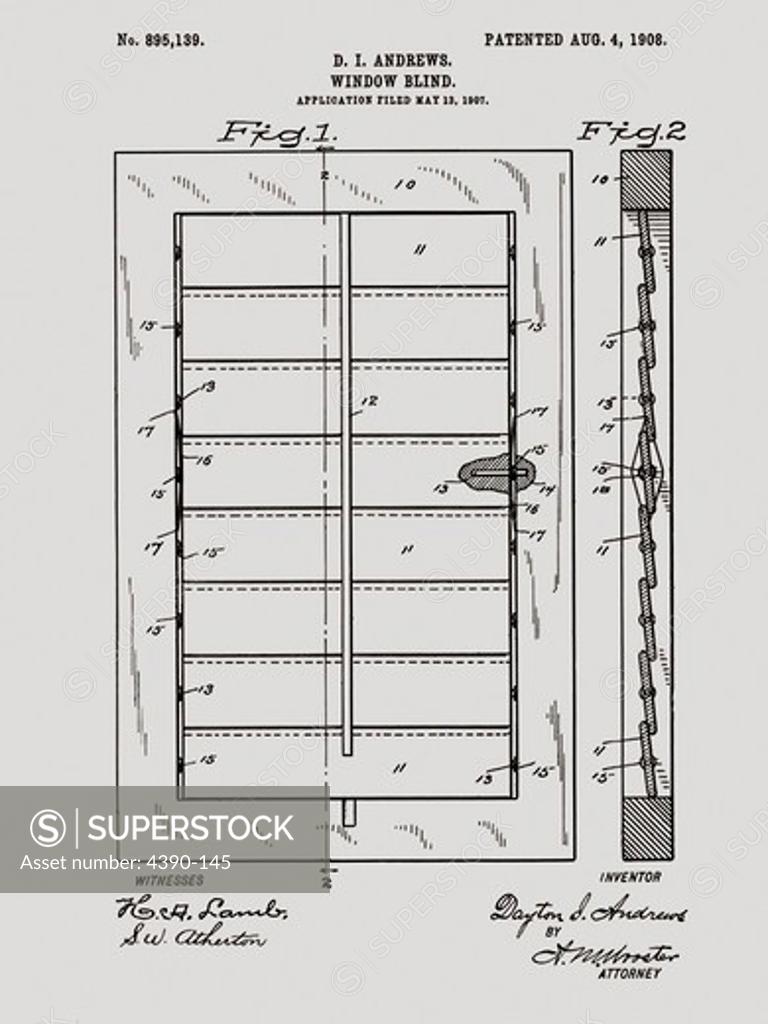 Stock Photo: 4390-145 Patent Drawing for a Window Blind