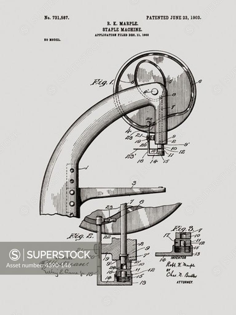 Stock Photo: 4390-146 Patent Drawing for a Staple Machine