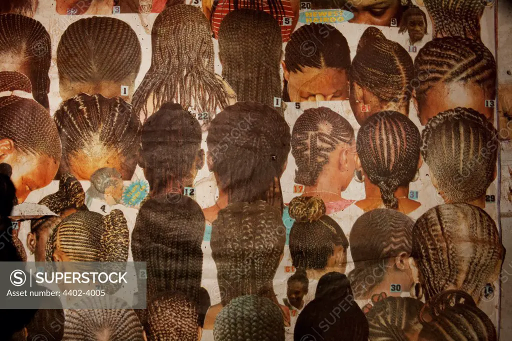 Hair style chart, Beauty Hair Salon, Nairobi, Kenya. - SuperStock