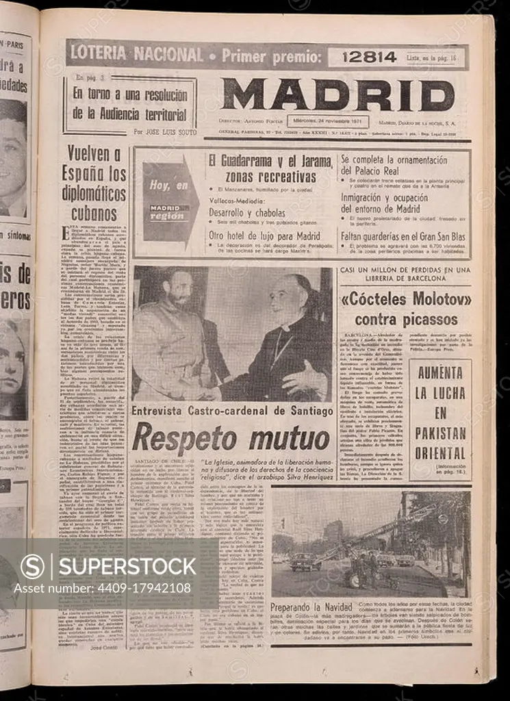 PORTADA DEL DIARIO MADRID - 24/11/1971. Location: HEMEROTECA MUNICIPAL. MADRID. SPAIN. FIDEL CASTRO.
